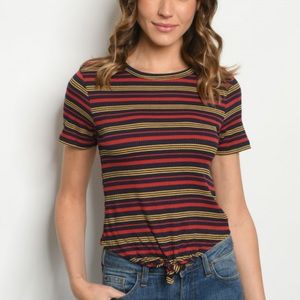 Petit Gateau Navy Striped Knot Front Crop Top XL